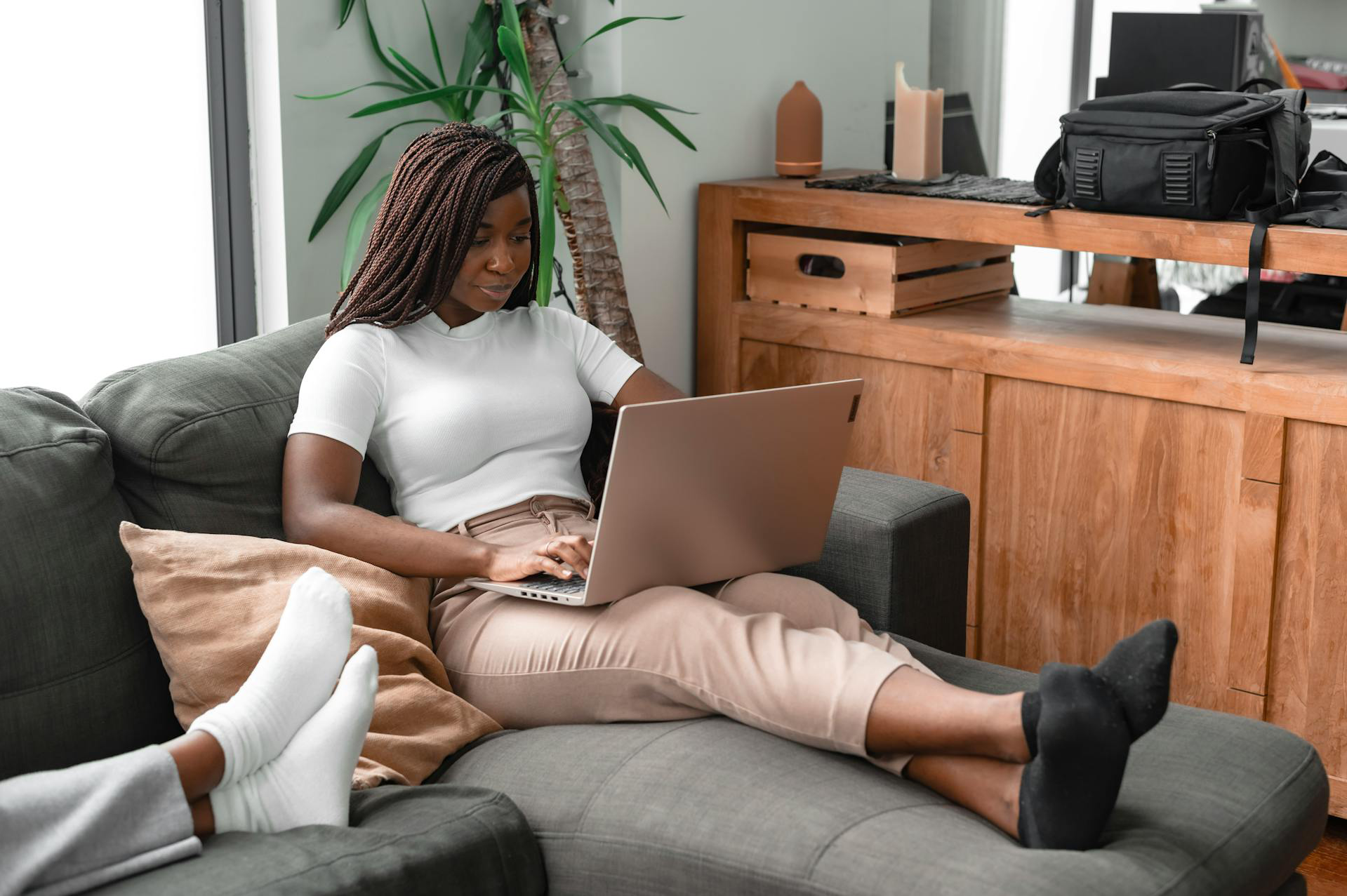 woman staring into computer